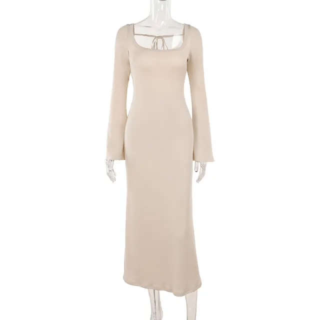 Fashionable Elegant Slim fit Flared Sleeves Sheath Dress Apricot - Shop at LoveMi
