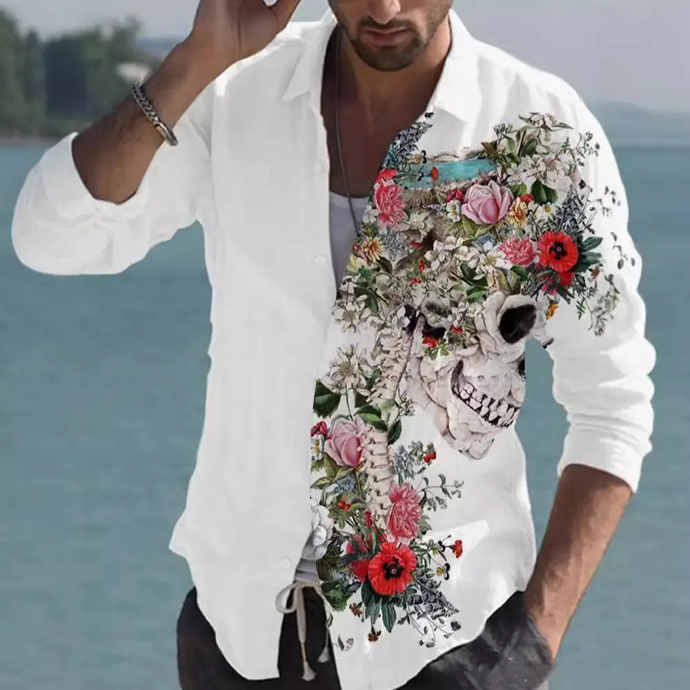 Color Matching Bamboo Linen Printed Men's Shirt