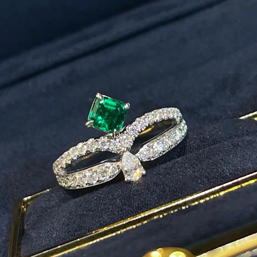 Title 3, Caibao Emerald Crown Ring Female Elegant Jewelr...