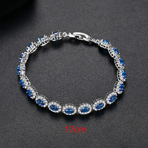 Women's Geometric Micro Inlaid Zircon Bracelet Blue Corundum 17Cm - Shop at LoveMi