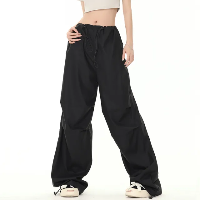 Gray Loose Casual Wide Leg Charge Paper Bag Pants Black - Shop at LoveMi