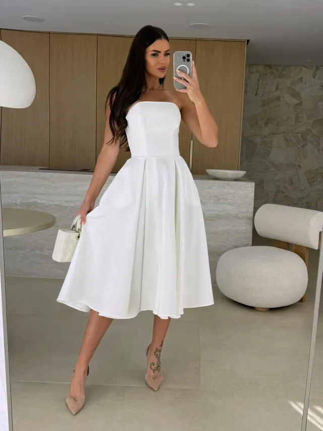 Womens Fashion Solid Color Casual Low Cut Dress White - Shop at LoveMi