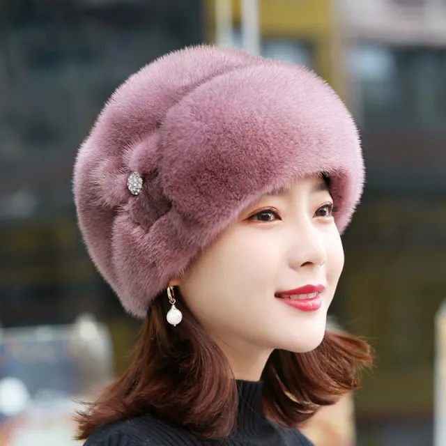 Fur Hat Female Winter Artificial Mink Hair Top Hat Pink - Shop at LoveMi