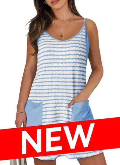 Women's Printed Sling Top One piece Shorts Jumpsuit Casual Suit Light Blue - Shop at LoveMi