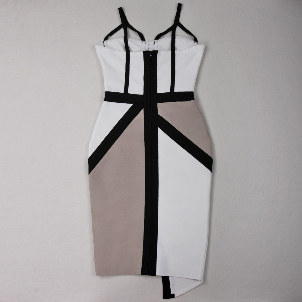 Color Block Sexy V-neck Sleeveless Hip Spaghetti Straps Skirt Dress