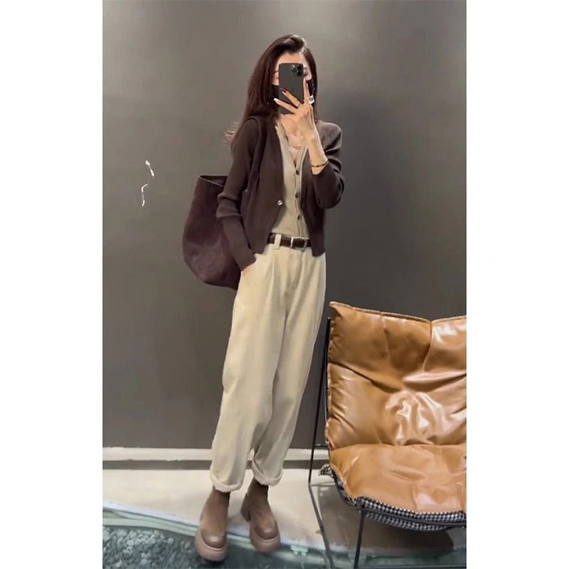 Knitwear All matching Youthful looking Casual Pants Two piece Set Knitted Single Top - Shop at LoveMi