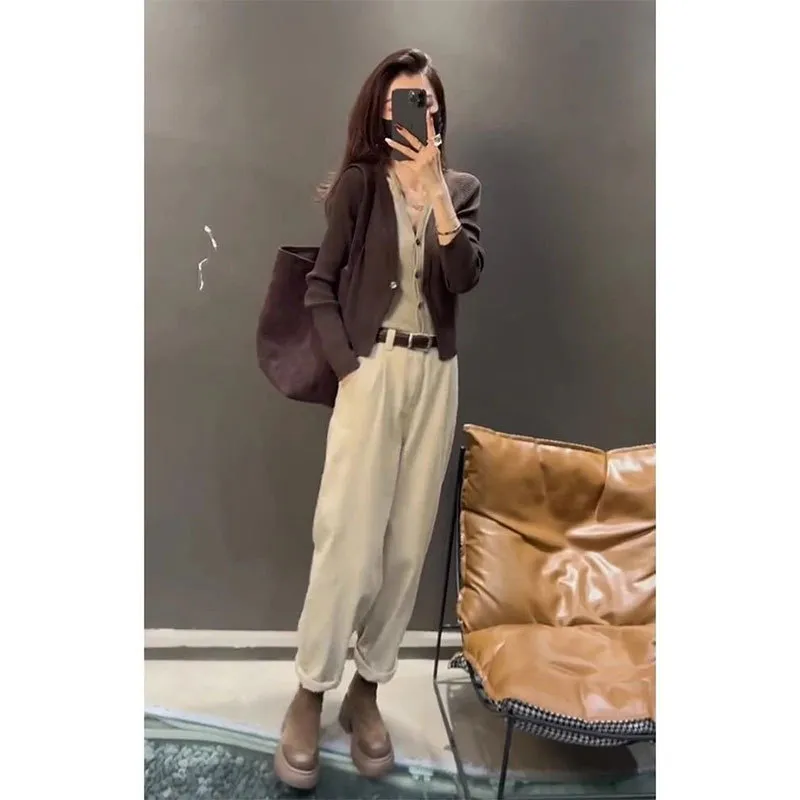 Knitwear All-matching Youthful-looking Casual Pants Two-piece Set - Knitted Single Top