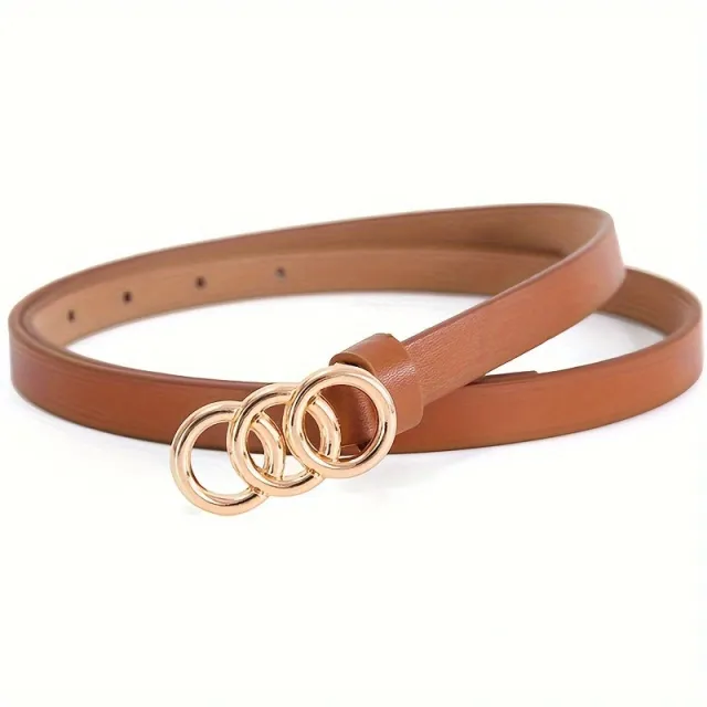 Women's Stylish Retro Minimalism 3 ring Thin Belt Camel - Shop at LoveMi