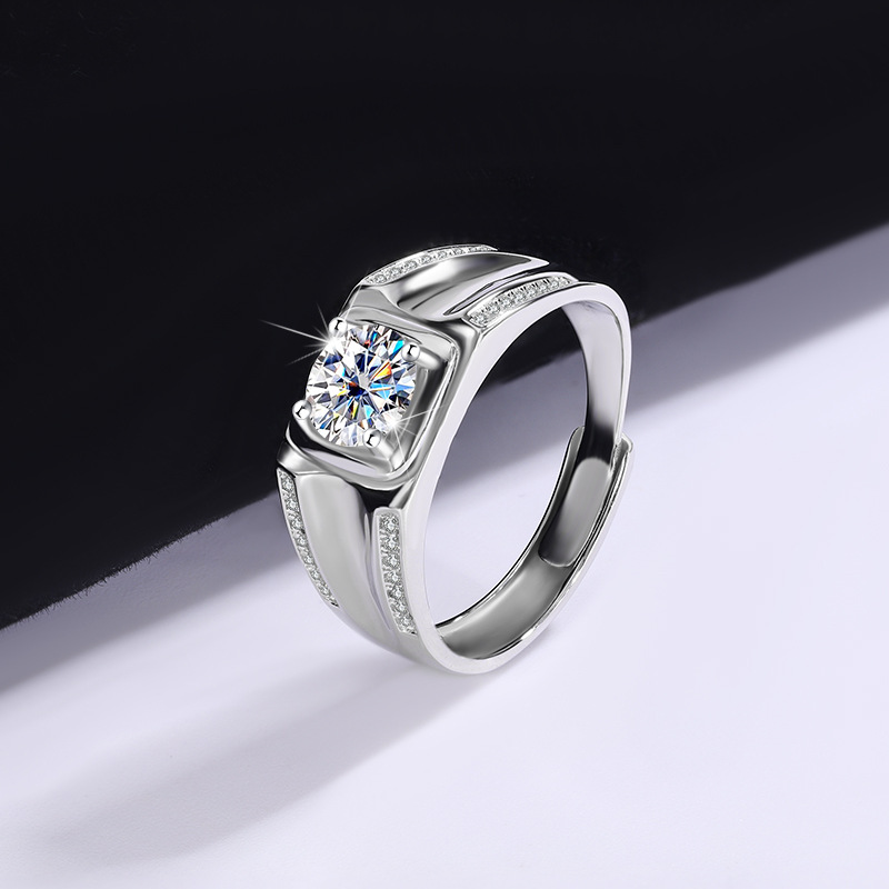 S925 Sterling Silver Moissanite Men's Ring 1 Karat Double-row Micro-inlaid