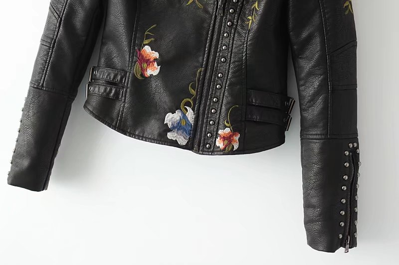 Title 8, Embroidered Rivet Stitching Coat Motorcycle Jac...