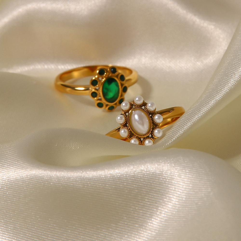 SUNFLOWER Green Zirconiumwhite Diamond Inlaid Stainless Steel Ring For Women
