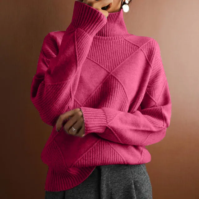 Loose High Collar Warm Sweater Solid Color Knitted Women Plum Red - Shop at LoveMi