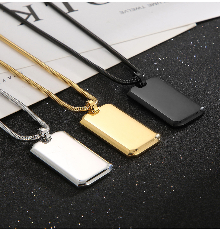Titanium Steel Mirror Polished Pendant Square Plate Stainless Steel Necklace