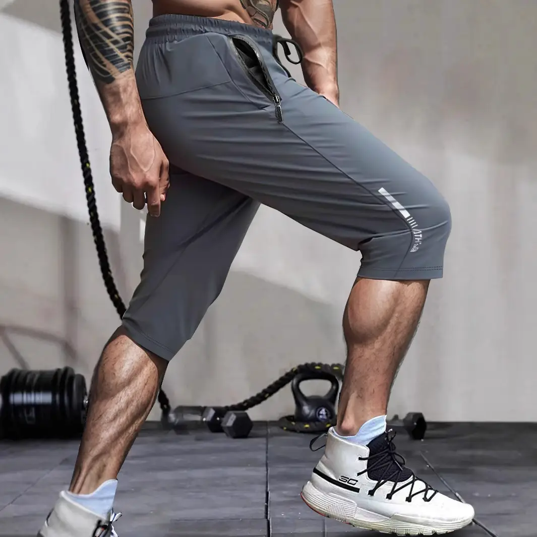 Men's Ice Silk Sports Casual Pants Cropped Quick-drying Beach Pants