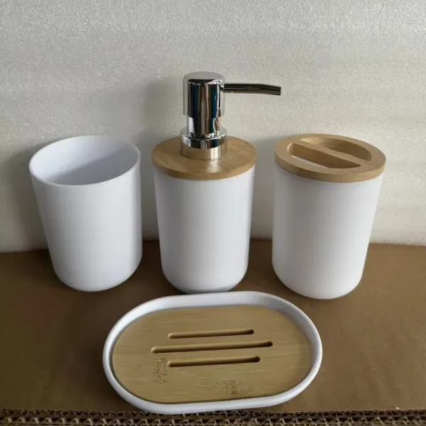 Bamboo Bathroom Accessories Set (4-Piece)