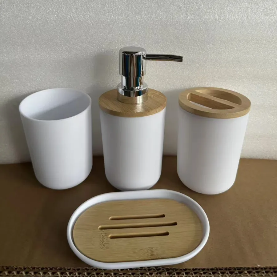 Bamboo Bathroom Accessories Set (4-Piece)