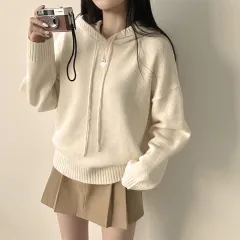 Korean Style Sweater Idle Style Solid Colour Thick Long Sleeves Lantern Sleeve Sweater - Milky White - View 1