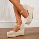 Fashionable Vintage Straw Wedge Sandals For Women view 6