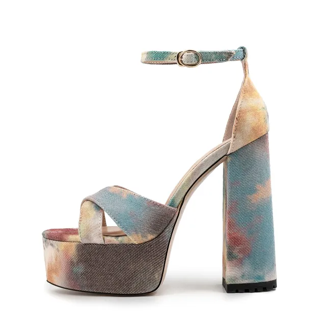 Waterproof Platform Thick Heel Ankle strap Buckle High Heels Floral - Shop at LoveMi
