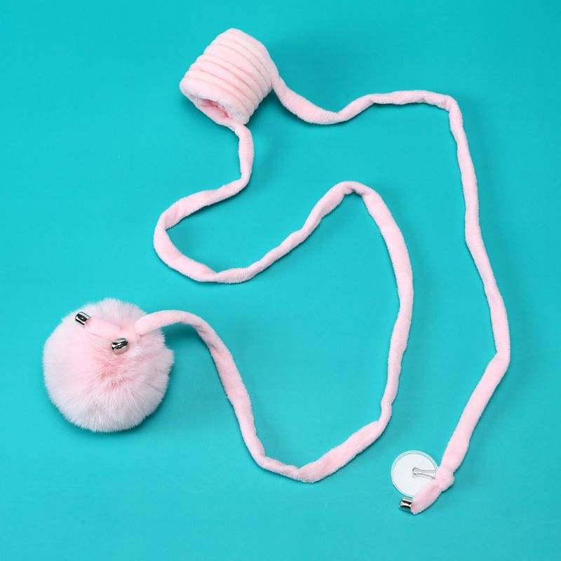 Cat Toy Suction Cup Spring Rabbit Fur Ball Retractable Elastic Rope Bite-Resistant Self-Entertainment Interactive Cat Teaser Pet Supplies