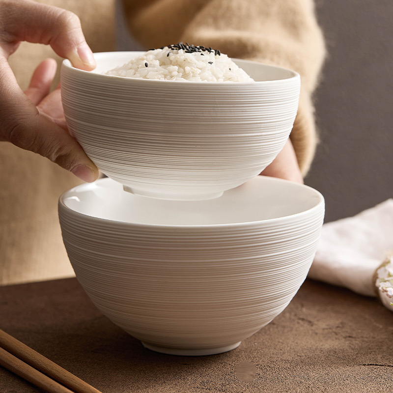Household Single High-end Textured White Brushed Ceramic Rice Bowl
