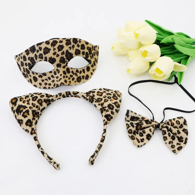 Halloween Leopard Print Half Face Mask Headband