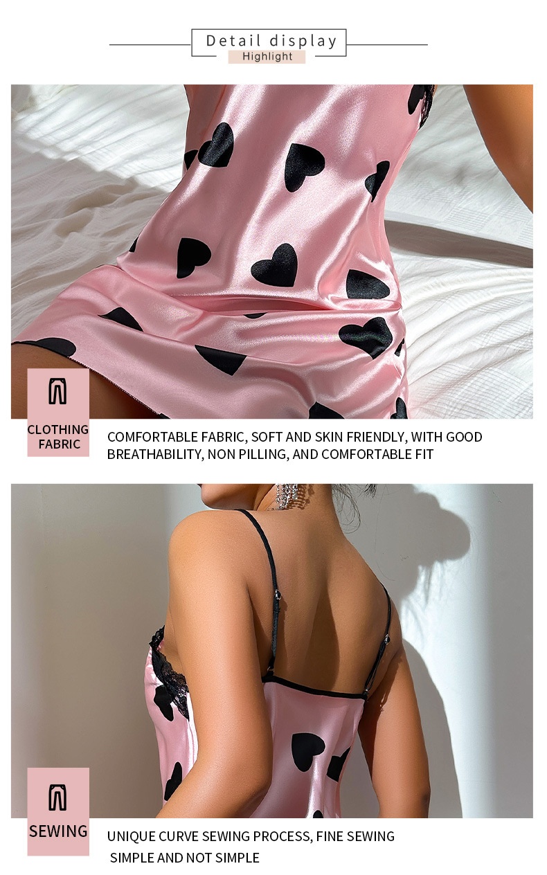Ice Silk Nightdress Sexy Backless Lovely Suspender Skirt Pajamas Thin Breathable Printed - Image 12