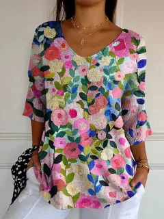 Street Hipster V-neck Long Sleeve Loose Top Summer - Style 5 - View 1