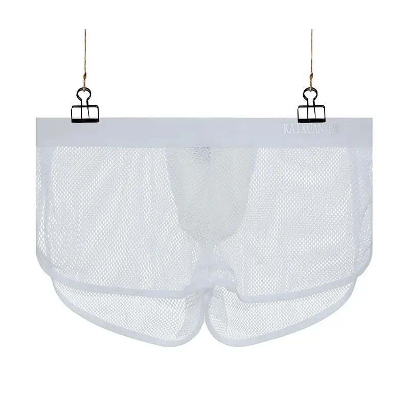 Nylon Men's Large Mesh Low Waist Sports Pants Japanese Sexy Transparent Cutout Boxers