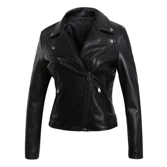 European And American Tassel Oblique Zipper Leather Women's Slim Coat Motorcycle Street Black - Shop at LoveMi
