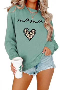 Leopard Print Heart Printing Plus Size Casual Simple Women's Long-sleeved Fleese - Light Green Sweater - View 1