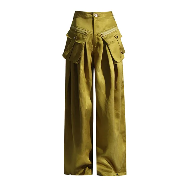 Niche Design High Waist Loose Casual Trousers Yellow - Shop at LoveMi