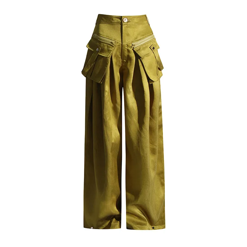 Niche Design High Waist Loose Casual Trousers - Yellow
