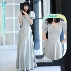 Avocado Green Sisters Group Dress Skirt Women Satin Spring - Type B Silver Grey - View 1
