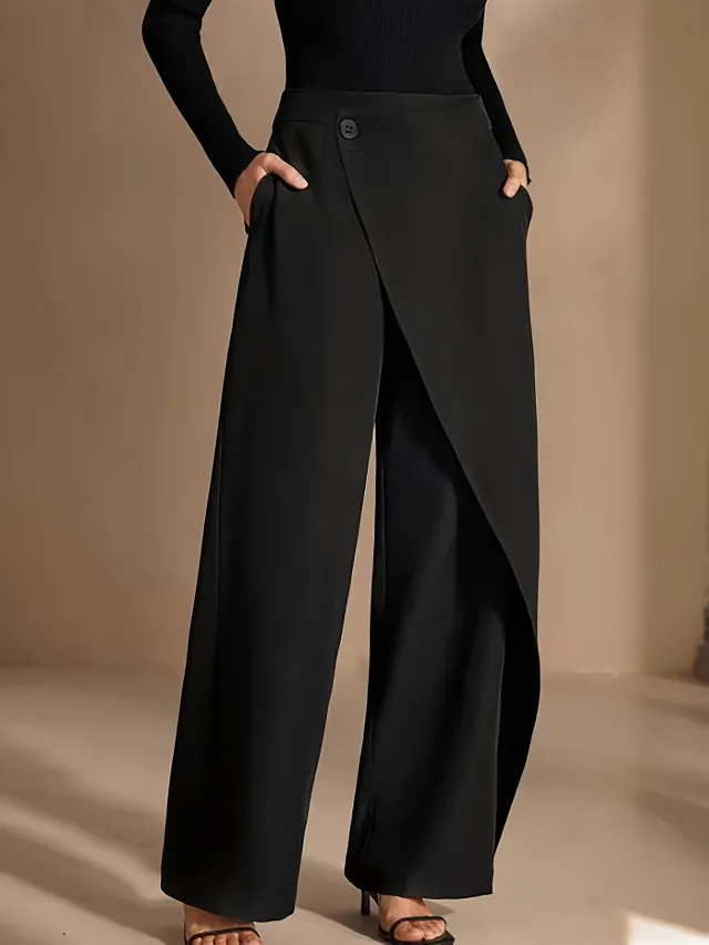 Asymmetrical Draping Suit style High waisted Slimming Casual Pants Black - Shop at LoveMi