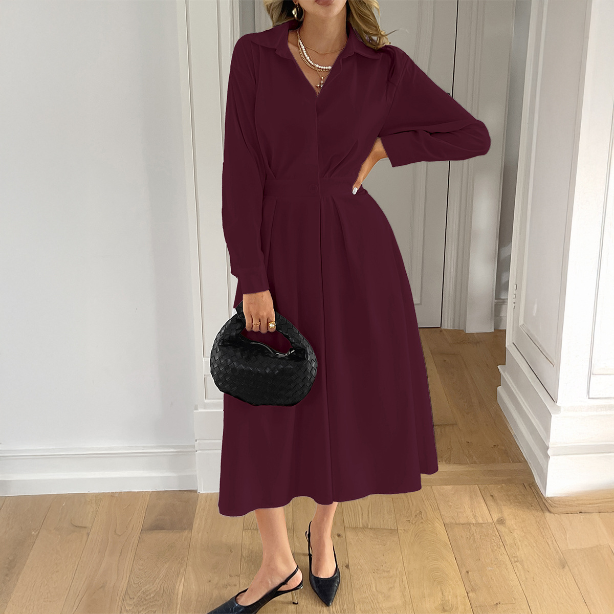 Resort style Cardigan Long Sleeve Maxi Dress For Women Wine - Shop at LoveMi