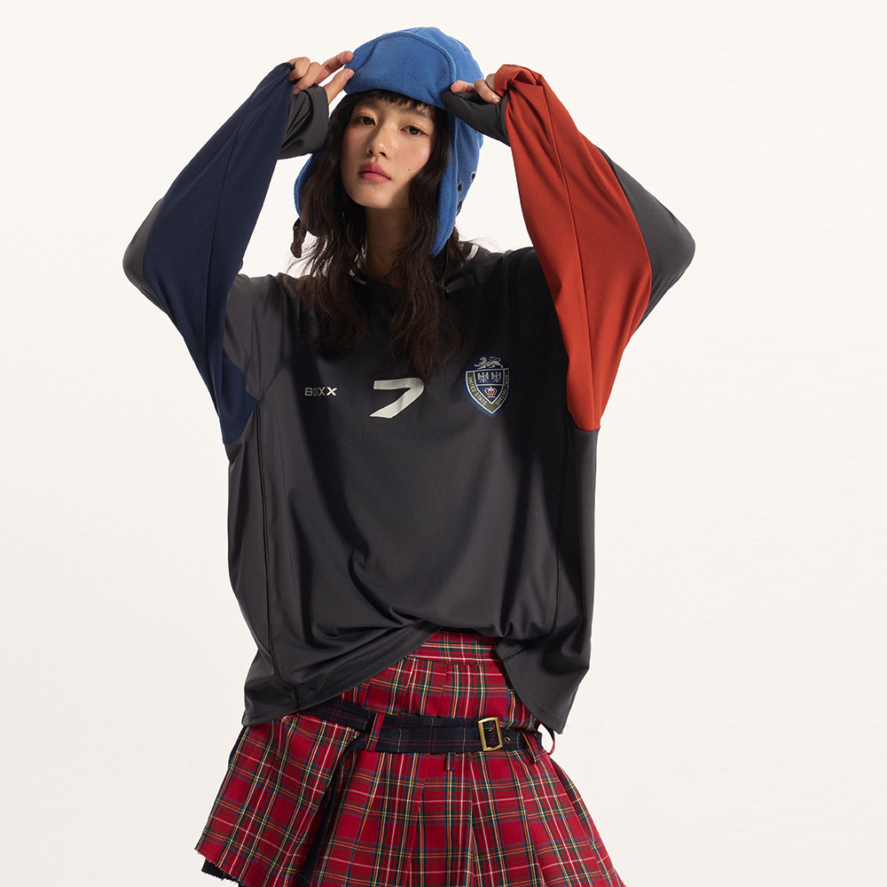 Hip Hop Trend Color Contrast Patchwork Long Sleeve V-neck Sports