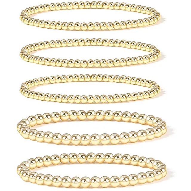 Beach Style Geometric CCB Elastic Bracelet Simple All match Gold 5 Piece - Shop at LoveMi