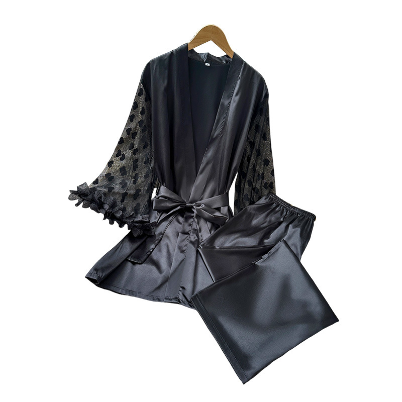 Flared-sleeve Set Viscose Sleepwear With Long Pantsperfect For Lounging At Home Or Wearing Outside