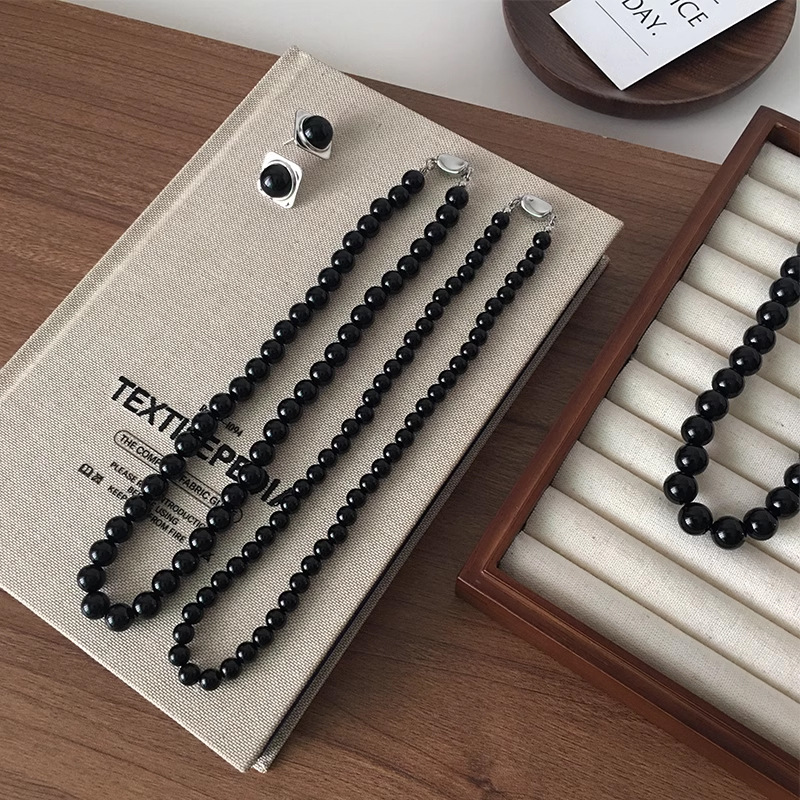 Black Agate Round Beads Necklace
