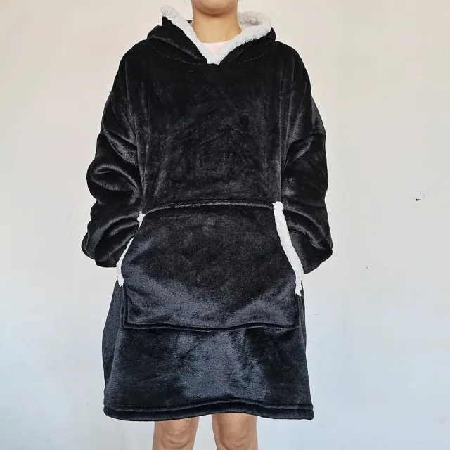 Flannel Lazy Fleece lined Thickened Double Layer Composite Pullovers Home Wear Black - Shop at LoveMi