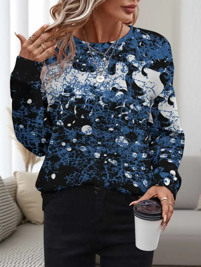 Women's 3D Printed Round Neck Pullover Leisure Loose Sweater Wa32Jl050717Y606 - Shop at LoveMi