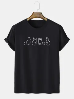 New Round Neck Loose Casual Heat Transfer Patch Short Sleeve T-shirt - Black - View 1