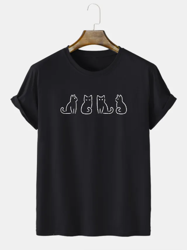 New Round Neck Loose Casual Heat Transfer Patch Short Sleeve T shirt Black - Shop at LoveMi
