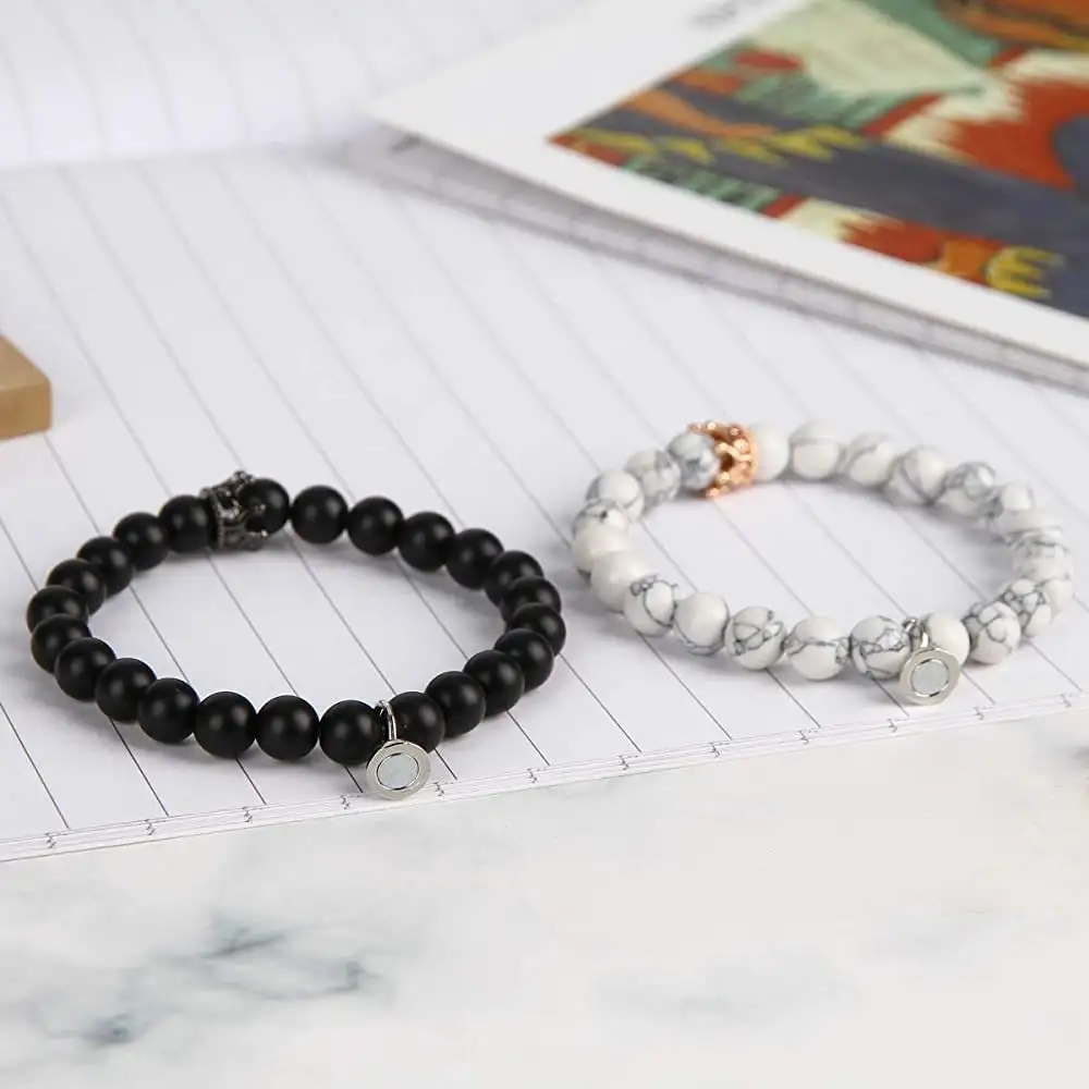 Men's And Women's Fashion Crystal Frosted Stone Magnetic Crown Bracelet