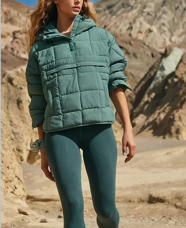 Hooded Cotton Coat Jacket Women - Peacock Green