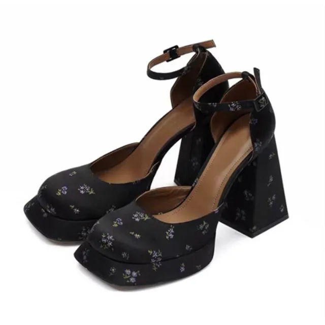 Chunky Heel Petite Vintage Platform Mary Jane Shoes Floral - Shop at LoveMi