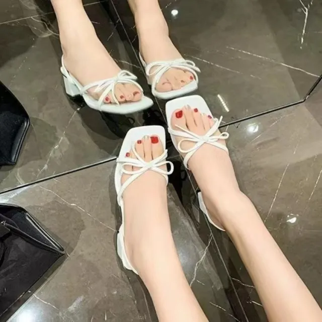 Crystal High Heels Bow Chunky Heel Roman One suit Skirt High Heel Sandals Beige - Shop at LoveMi