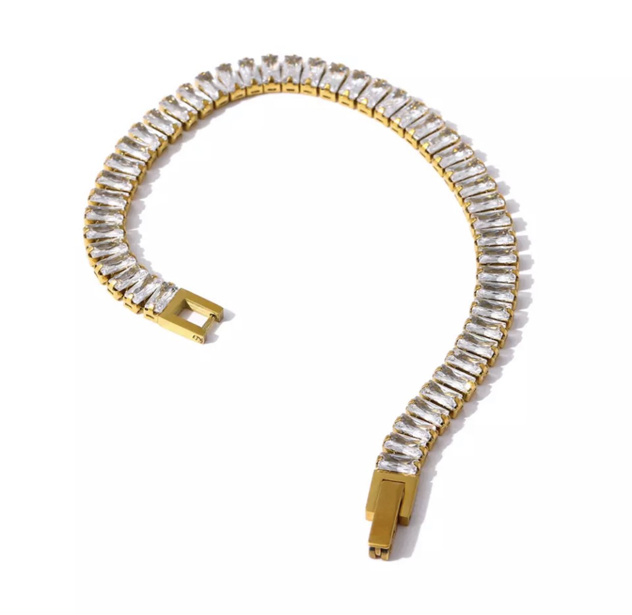 Zircon Tennis Chain Real Gold Plating OT Buckle Necklace