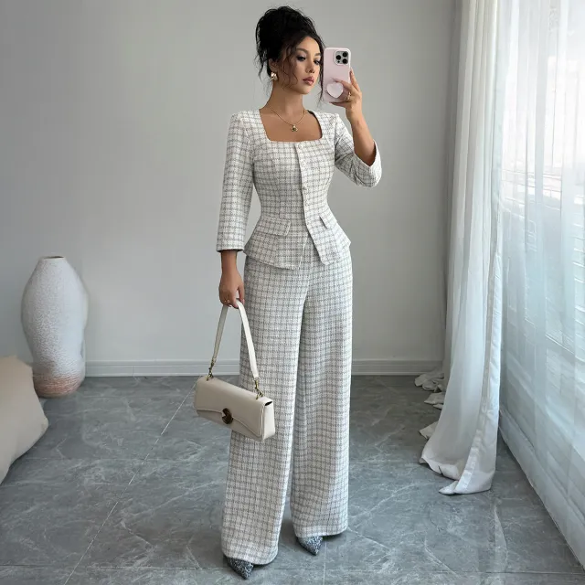 Elegant High end Long sleeved Shirt And Trousers Two piece Set For Women Apricot - Shop at LoveMi